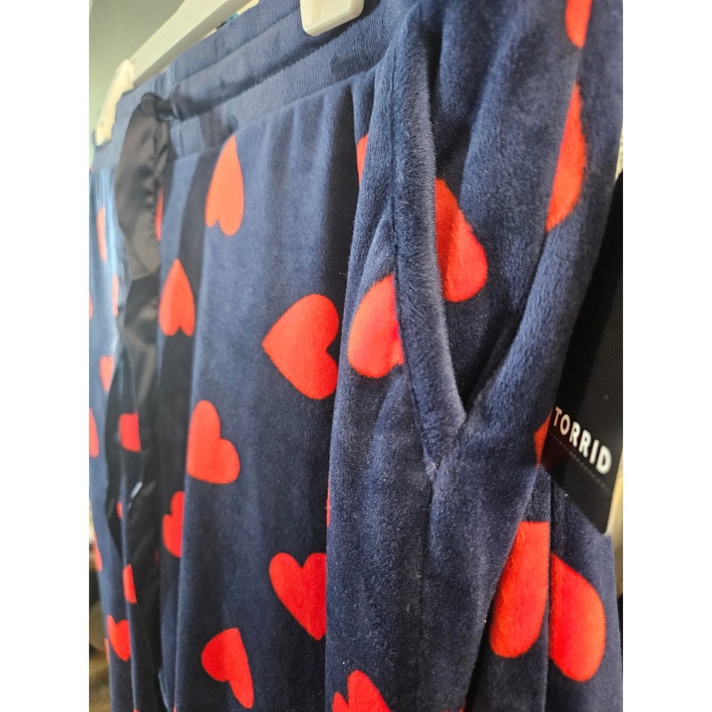 NWT Torrid Navy Blue Red Heart Velour Zip Hoodie Lounge Pants Set Women's 2X - Picture 6 of 8
